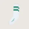 Baumwollsocken mit Used-Optik, grünen Streifen und Logo