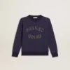 Blau-violettes Sweatshirt mit „golden goose“-Schriftzug auf der Vorderseite