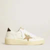Damen-Ball Star aus weißem Leder mit goldenem Glitzerstern und schwarzer Glitzer-Fersenlasche