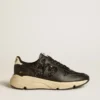 Damen-Laufschuh „Running Sole“ in schwarzem Glitzer mit Lederstern und Fersenlasche aus Nubukleder