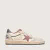 Damen-Modell „Ball Star LTD“ aus beigem Leder mit rosa Mesh-Stern und blauer Fersenlasche aus Leder