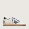 Damen-Sneaker „Ball Star LTD“ aus weißem Nappaleder mit schwarzem Lederstern und Fersenlasche