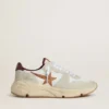 Herren-Sneaker mit Running Sole aus Nylon und Wildleder, mit braunem Lederstern und burgunderroter Lederlasche an der Ferse