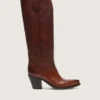 Hohe „Wish Star“-Stiefel für Damen aus braunem Leder mit Blumenstickerei