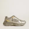 Lightstar für Damen aus Metallic-Leder und silbernem Mesh mit grauem Stern