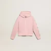 Rosa Sweatshirt mit Kapuze und silbernen Glitzersternen