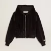 Schwarzer Damen-Hoodie aus Baumwollmischung mit Reißverschluss