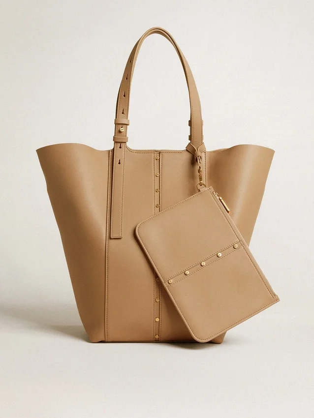 24/7-Tasche „North South“ aus cappuccinofarbenem Leder mit verstellbaren Tragegriffen