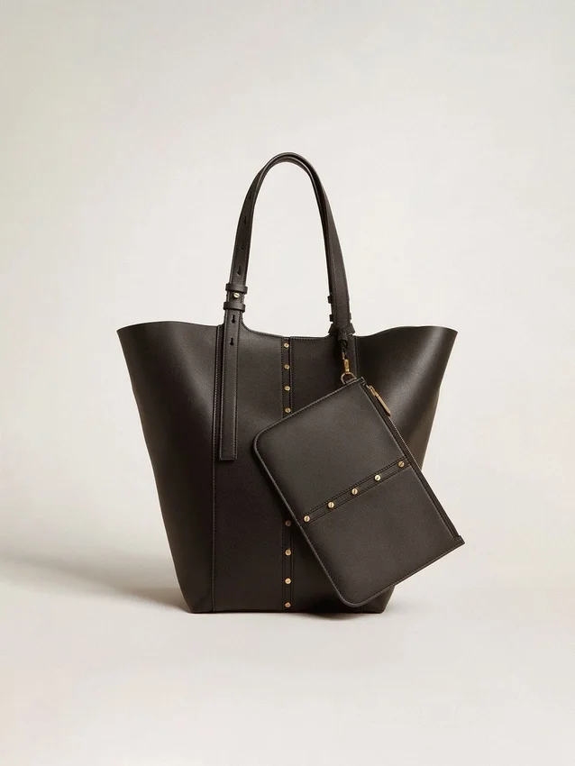 24/7-Tasche „North South“ aus schwarzem Leder mit verstellbaren Trageriemen