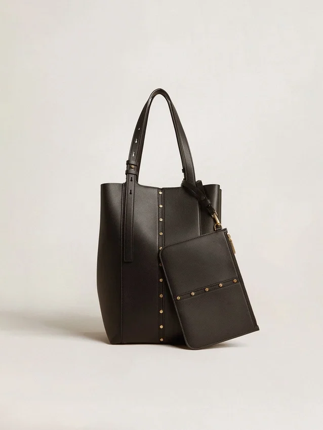 24/7-Tasche „North South“ aus schwarzem Leder mit verstellbaren Trageriemen