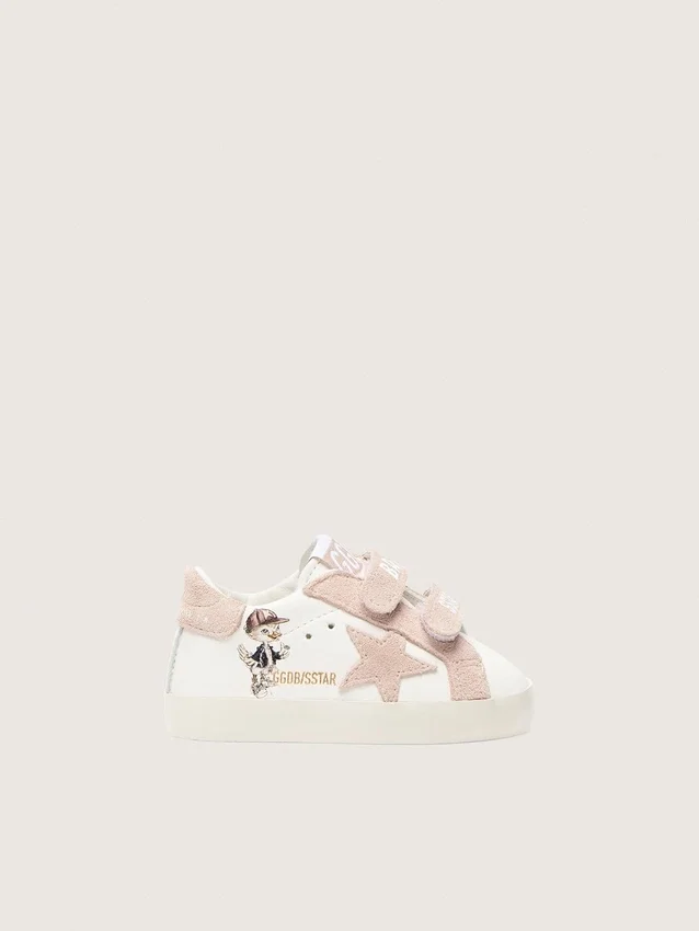 Baby-School aus Nappa mit rosa Stern aus Wildleder und Maskottchen-Print
