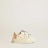 Baby-School-Schuhe aus Nappaleder mit rosa Rosenmotiv und weißem Stern aus Wildleder