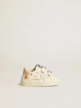 Baby-School-Schuhe aus Nappaleder mit rosa Rosenmotiv und weißem Stern aus Wildleder