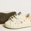 Baby-School-Schuhe aus Nappaleder mit rosa Rosenmotiv und weißem Stern aus Wildleder