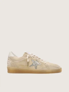 Ball Star für Damen aus perlfarbenem Wildleder mit silbernem Glitzerstern