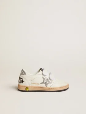 „Ball Star Junior“ aus Nappaleder mit silbernem Glitzerstern und Fersenlasche