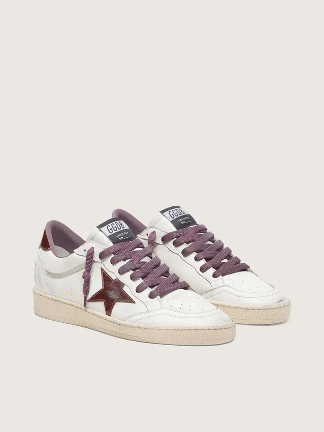 Ball Star LTD für Damen aus weißem Leder mit burgunderrotem Lederstern