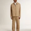 Beige Herrenjacke mit Blumenstickerei und durchgehendem Reißverschluss
