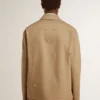 Beige Herrenjacke mit Blumenstickerei und durchgehendem Reißverschluss