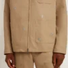 Beige Herrenjacke mit Blumenstickerei und durchgehendem Reißverschluss