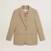 Beigefarbene, einreihige Damenjacke mit Nadelstreifen und Oversize-Passform
