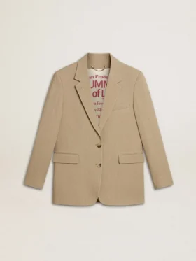Beigefarbene, einreihige Damenjacke mit Nadelstreifen und Oversize-Passform