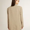 Beigefarbene, einreihige Damenjacke mit Nadelstreifen und Oversize-Passform
