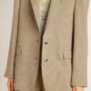 Beigefarbene, einreihige Damenjacke mit Nadelstreifen und Oversize-Passform