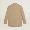 Beigefarbene, einreihige Damenjacke mit Nadelstreifen und Oversize-Passform