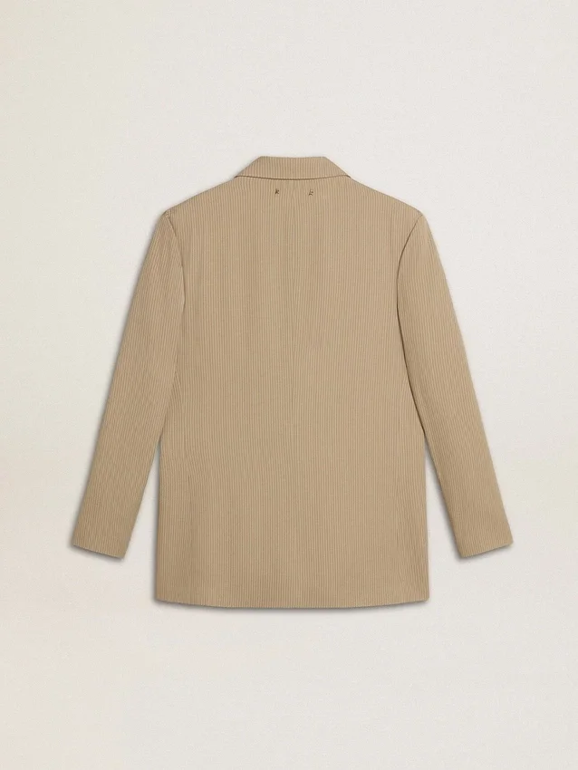 Beigefarbene, einreihige Damenjacke mit Nadelstreifen und Oversize-Passform