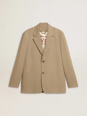 Beigefarbene Nadelstreifen-Einreiherjacke für Herren mit Oversize-Passform