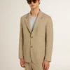 Beigefarbene Nadelstreifen-Einreiherjacke für Herren mit Oversize-Passform