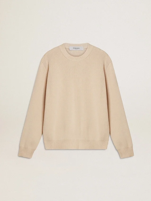 Beiger Damenpullover mit „Golden“-Schriftzug auf dem Rücken