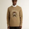 Beiges Herren-Sweatshirt aus Baumwolle mit Aufdruck auf der Vorderseite