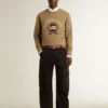 Beiges Herren-Sweatshirt aus Baumwolle mit Aufdruck auf der Vorderseite