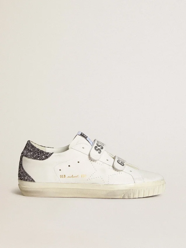 Bio-basierte Old-School-Sneaker mit perforiertem Stern und glitzernder Fersenlasche