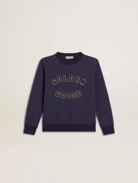 Blau-violettes Sweatshirt mit „golden goose“-Schriftzug auf der Vorderseite