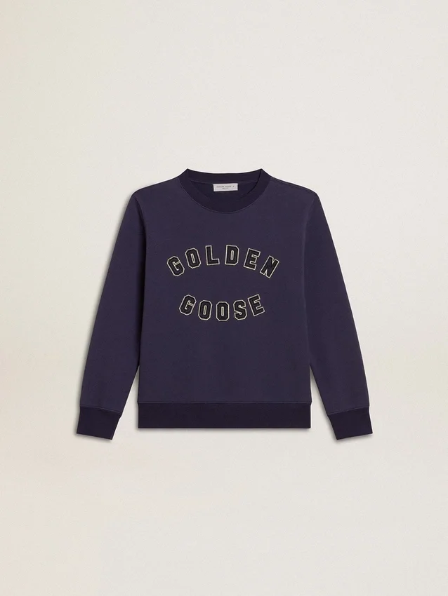 Blau-violettes Sweatshirt mit „golden goose“-Schriftzug auf der Vorderseite