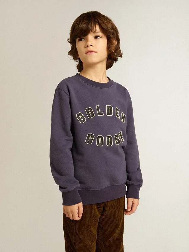 Blau-violettes Sweatshirt mit „golden goose“-Schriftzug auf der Vorderseite