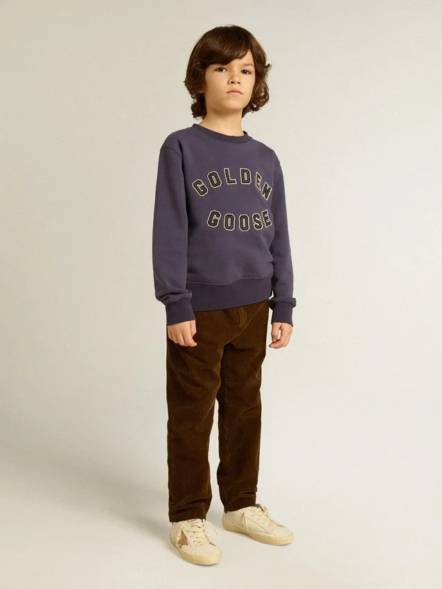 Blau-violettes Sweatshirt mit „golden goose“-Schriftzug auf der Vorderseite