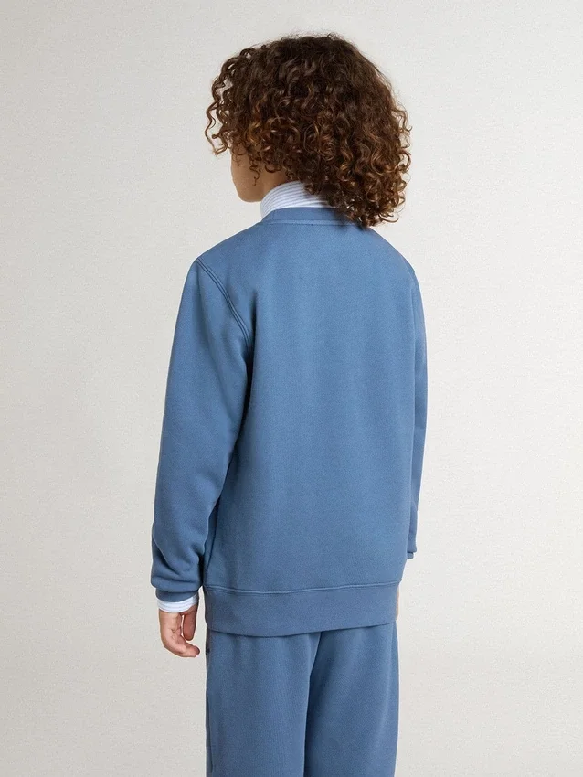 Blaues Kinder-Sweatshirt mit weißen geprägten Aufnähern