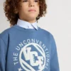 Blaues Kinder-Sweatshirt mit weißen geprägten Aufnähern
