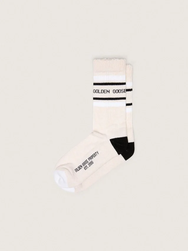Blushfarbene Socken mit Used-Look-Details und schwarz-weißen Streifen