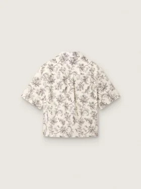 Boxy-Baumwollhemd für Damen mit schwarz-weißem Blumenprint