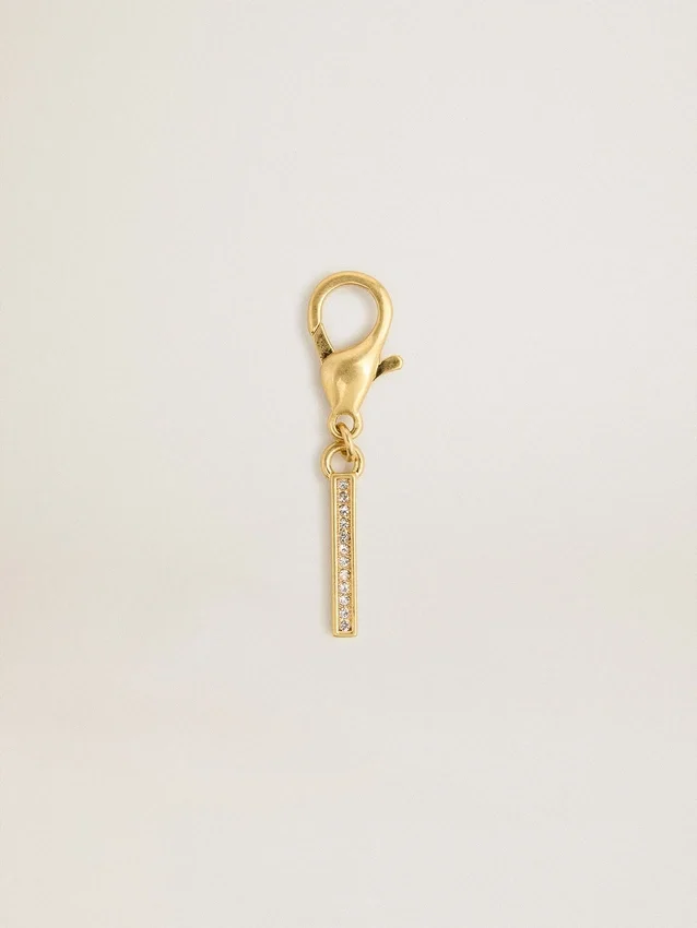 Buchstaben-Anhänger „I“ aus goldfarbenem Messing mit Kristallen
