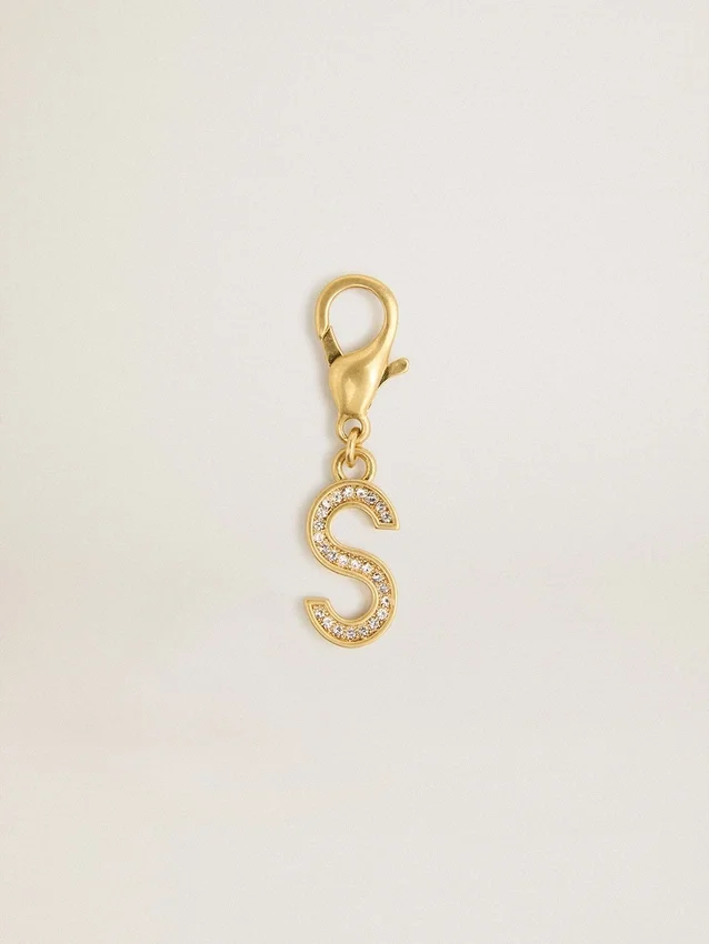 Buchstaben-S-Anhänger aus goldfarbenem Messing mit Kristallen