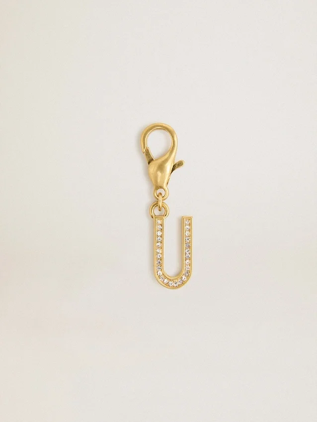 Buchstaben-U-Anhänger aus goldfarbenem Messing mit Kristallen