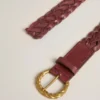 Burgunderroter, gewebter Ledergürtel für Damen
