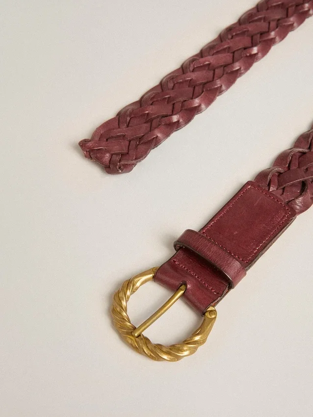 Burgunderroter, gewebter Ledergürtel für Damen