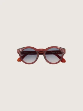 Cameron Panthos Sonnenbrille mit honigfarbenem Rahmen, Edelsteinen und blauen Gläsern